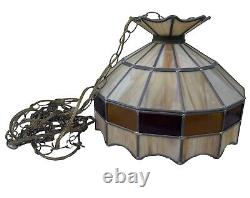 Vintage Tiffany Style Hanging Ceiling Lamp Shade with Bulb Stained Glass 16 D BRN