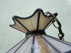 Vintage Tiffany Style Hanging Ceiling Lamp Shade with Bulb Stained Glass 16 D BRN
