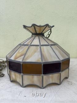 Vintage Tiffany Style Hanging Ceiling Lamp Shade with Bulb Stained Glass 16 D BRN