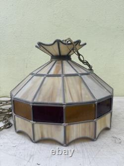 Vintage Tiffany Style Hanging Ceiling Lamp Shade with Bulb Stained Glass 16 D BRN