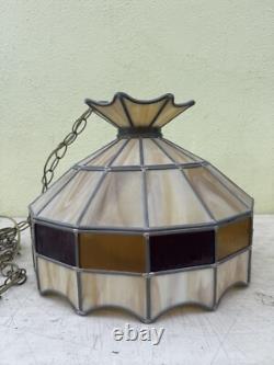 Vintage Tiffany Style Hanging Ceiling Lamp Shade with Bulb Stained Glass 16 D BRN
