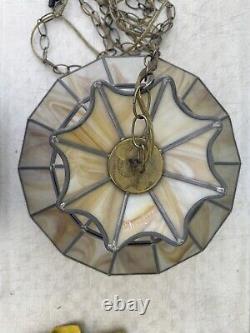 Vintage Tiffany Style Hanging Ceiling Lamp Shade with Bulb Stained Glass 16 D BRN