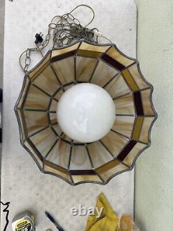 Vintage Tiffany Style Hanging Ceiling Lamp Shade with Bulb Stained Glass 16 D BRN