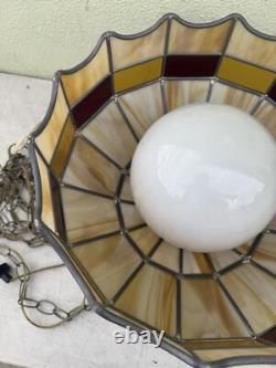 Vintage Tiffany Style Hanging Ceiling Lamp Shade with Bulb Stained Glass 16 D BRN