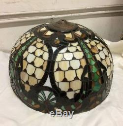 Vintage Tiffany Style King Louie Pattern Stained Glass Large 24 w Lamp Shade