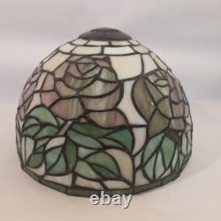 Vintage Tiffany Style Lamp Shade Stained Slag Glass Floral Roses Pink Green 10