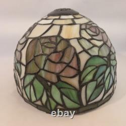 Vintage Tiffany Style Lamp Shade Stained Slag Glass Floral Roses Pink Green 10