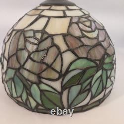 Vintage Tiffany Style Lamp Shade Stained Slag Glass Floral Roses Pink Green 10