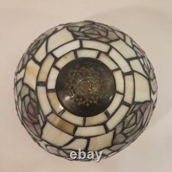 Vintage Tiffany Style Lamp Shade Stained Slag Glass Floral Roses Pink Green 10