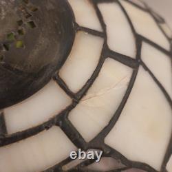Vintage Tiffany Style Lamp Shade Stained Slag Glass Floral Roses Pink Green 10
