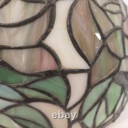 Vintage Tiffany Style Lamp Shade Stained Slag Glass Floral Roses Pink Green 10