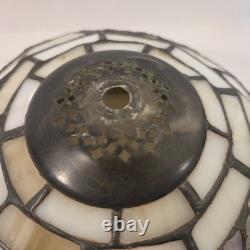 Vintage Tiffany Style Lamp Shade Stained Slag Glass Floral Roses Pink Green 10
