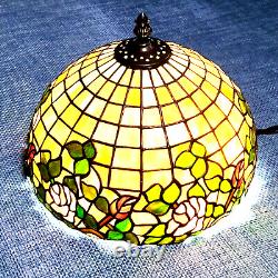 Vintage Tiffany Style Lampshade Slag Glass Beige Purple Green 11 inches