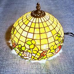 Vintage Tiffany Style Lampshade Slag Glass Beige Purple Green 11 inches