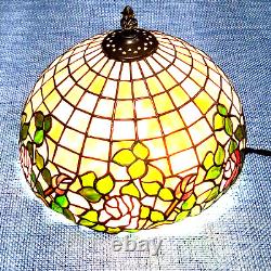Vintage Tiffany Style Lampshade Slag Glass Beige Purple Green 11 inches