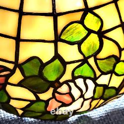 Vintage Tiffany Style Lampshade Slag Glass Beige Purple Green 11 inches