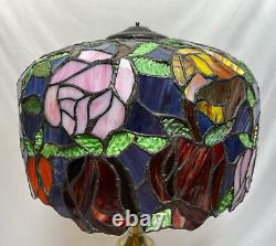 Vintage Tiffany Style Leaded Slag Stained Glass Lamp Shade 12D Roses Floor