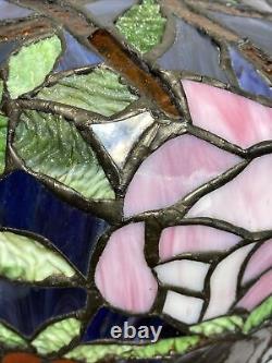 Vintage Tiffany Style Leaded Slag Stained Glass Lamp Shade 12D Roses Floor