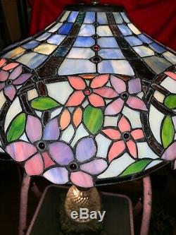 Vintage Tiffany Style Leaded Stained Glass Floral Lamp Shade Floral Flowers