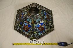 Vintage Tiffany Style Leaded Stained Glass Lamp Shade Large 16 Jeweled