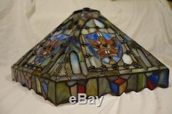 Vintage Tiffany Style Leaded Stained Glass Lamp Shade Large 16 Jeweled