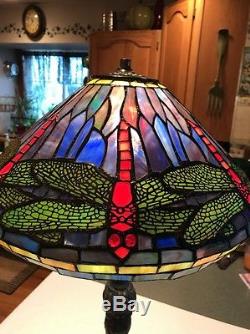 Vintage Tiffany Style Leaded / Stained Glass Mosaic Lampshade with Dragonflies