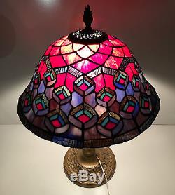 Vintage Tiffany Style Leaded Stained Glass Table Lamp Shade Home Decor WORKS
