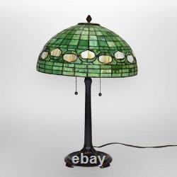 Vintage Tiffany Style Leaded Stained Glass Table Lamp With Acorn Shade 20thC