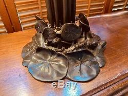 Vintage Tiffany Style Lily Pad / Lotus Design Table Lamp 18 Favrile Gold Shades