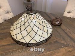 Vintage Tiffany Style Off White Mission Style Stained Glass Light Shade