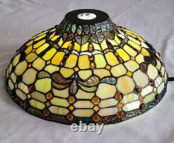 Vintage Tiffany-Style Opalescent Stained Glass Lamp Shade- Jeweled 13.5W x 5H