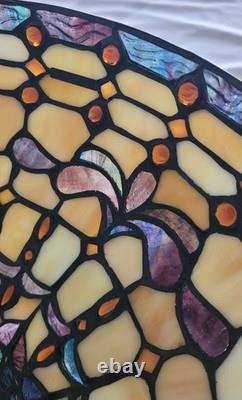 Vintage Tiffany-Style Opalescent Stained Glass Lamp Shade- Jeweled 13.5W x 5H
