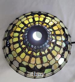 Vintage Tiffany-Style Opalescent Stained Glass Lamp Shade- Jeweled 13.5W x 5H