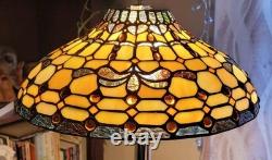 Vintage Tiffany-Style Opalescent Stained Glass Lamp Shade- Jeweled 13.5W x 5H