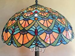 Vintage Tiffany Style Peacock Feather Design Large Stained Glass Lamp Shade Only