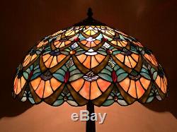 Vintage Tiffany Style Peacock Feather Design Large Stained Glass Lamp Shade Only