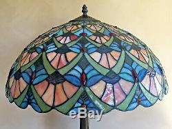 Vintage Tiffany Style Peacock Feather Design Large Stained Glass Lamp Shade Only