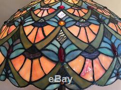 Vintage Tiffany Style Peacock Feather Design Large Stained Glass Lamp Shade Only