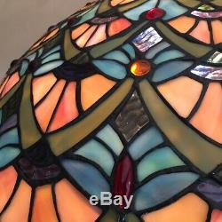 Vintage Tiffany Style Peacock Feather Design Large Stained Glass Lamp Shade Only