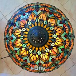 Vintage Tiffany Style Peacock Feather Design Large Stained Glass Lamp Shade Only