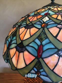 Vintage Tiffany Style Peacock Feather Design Large Stained Glass Lamp Shade Only