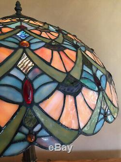 Vintage Tiffany Style Peacock Feather Design Large Stained Glass Lamp Shade Only