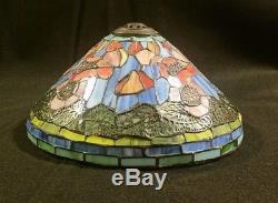 Vintage Tiffany Style Poppy Stained Glass Leaded Lamp Shade orange, blue, green