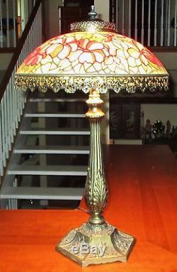 Vintage Tiffany Style Real Frosted Glass lamp shade stained bronzed Ornate base