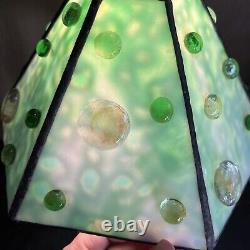 Vintage Tiffany Style Slag Tall Green Real Stained Glass Shade Table Lamp 15.5