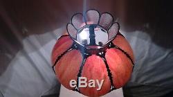Vintage Tiffany Style Slag Tulip Stained Glass Shade on Ornate Metal Base Lamp
