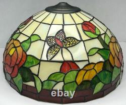 Vintage Tiffany Style Stained Glass 16 Lamp Shade Roses Flower Leaves Butterfly