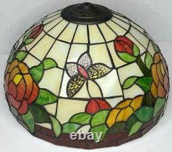 Vintage Tiffany Style Stained Glass 16 Lamp Shade Roses Flower Leaves Butterfly