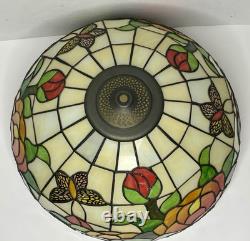 Vintage Tiffany Style Stained Glass 16 Lamp Shade Roses Flower Leaves Butterfly