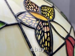 Vintage Tiffany Style Stained Glass 16 Lamp Shade Roses Flower Leaves Butterfly